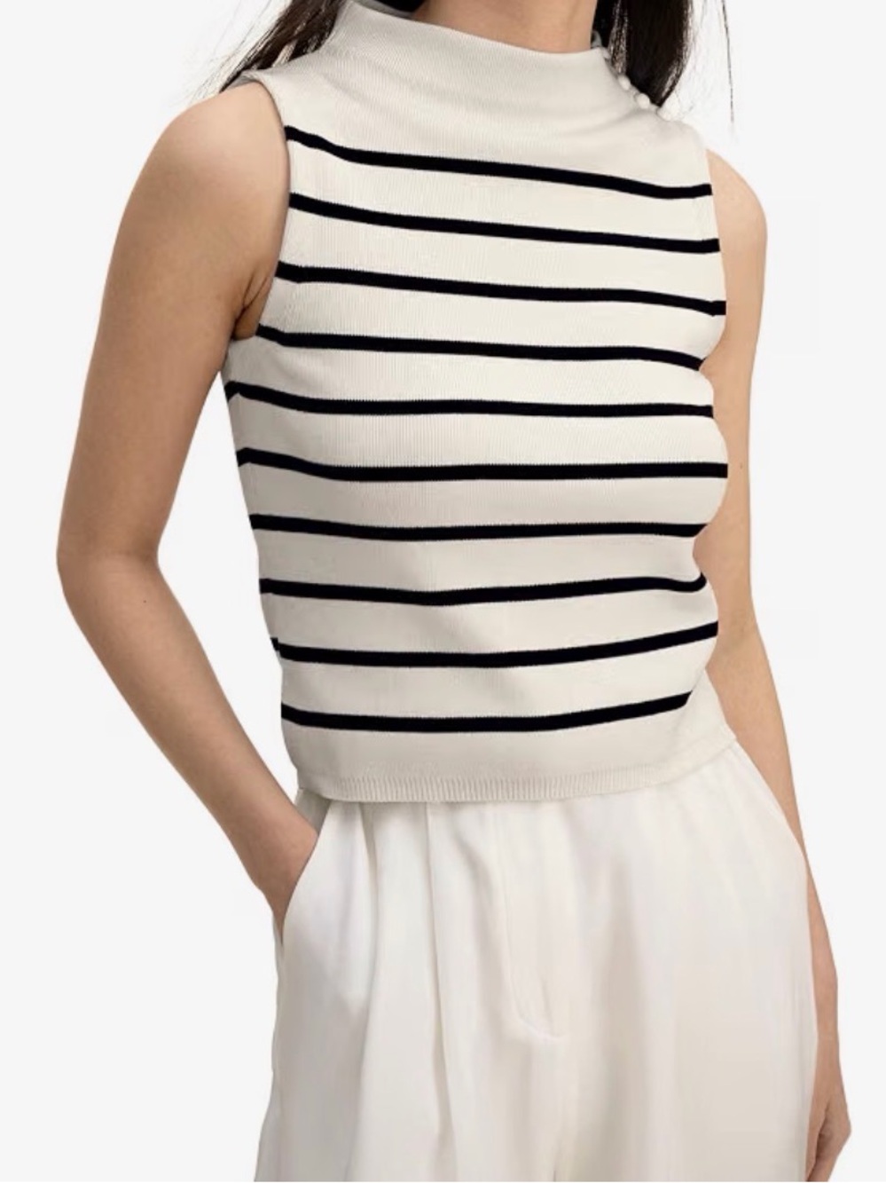 LILYSILK Silk Striped Mock-Neck Sweater – Size S